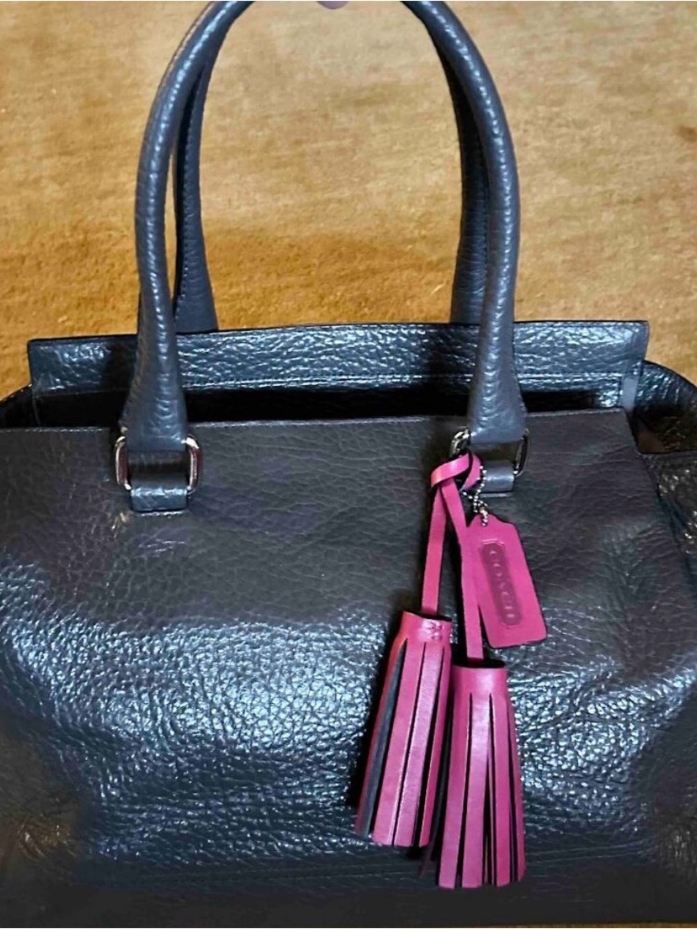 Vintage Coach Bag - Pebbled Stone Black Leather with Pink Details